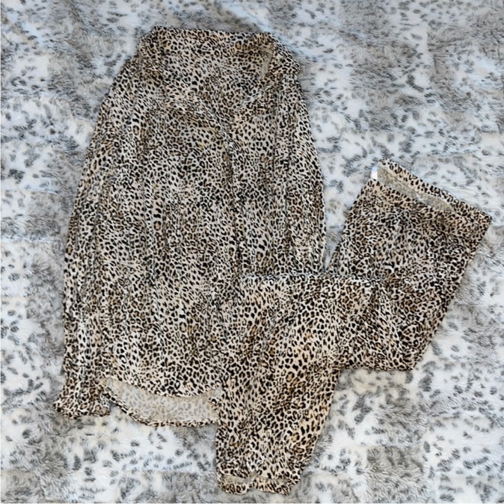 INC leopard 2X matching pajama set button down